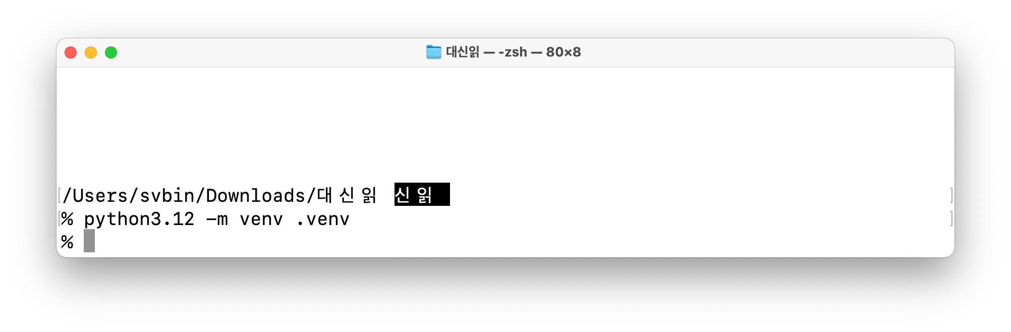 줄 앞에 (.venv)가 붙은 터미널 화면